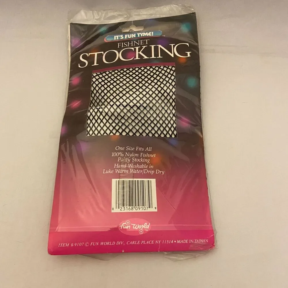 #6264 Its Fun Tyme Fishnet Pantyhose Black NOS One Size